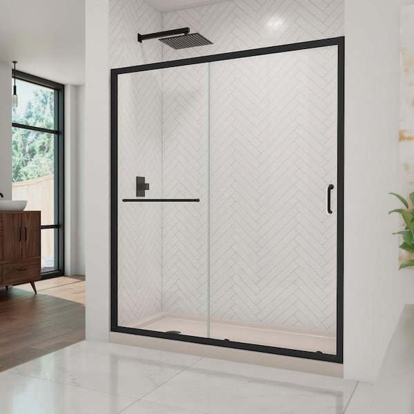 DreamLine Infinity-Z 60 in. W x 74-3/4 in. H Sliding Semi-Frameless Shower Door in Matte Black with Clear Glass and Base