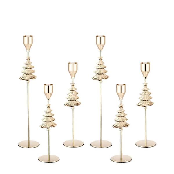 Gold Metal Christmas Tree Taper Candlestick 6 Pieces (3 Sizes