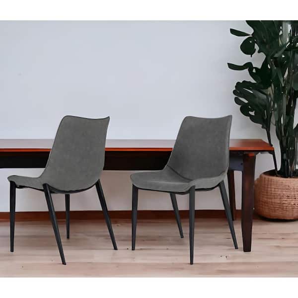 HomeRoots Gray Faux Leather Side Chair (Set Of 2)