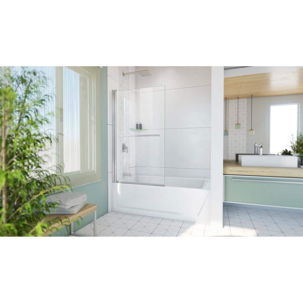 Aqua-Q 58" Frameless Swing Tub Door in Brushed Nickel