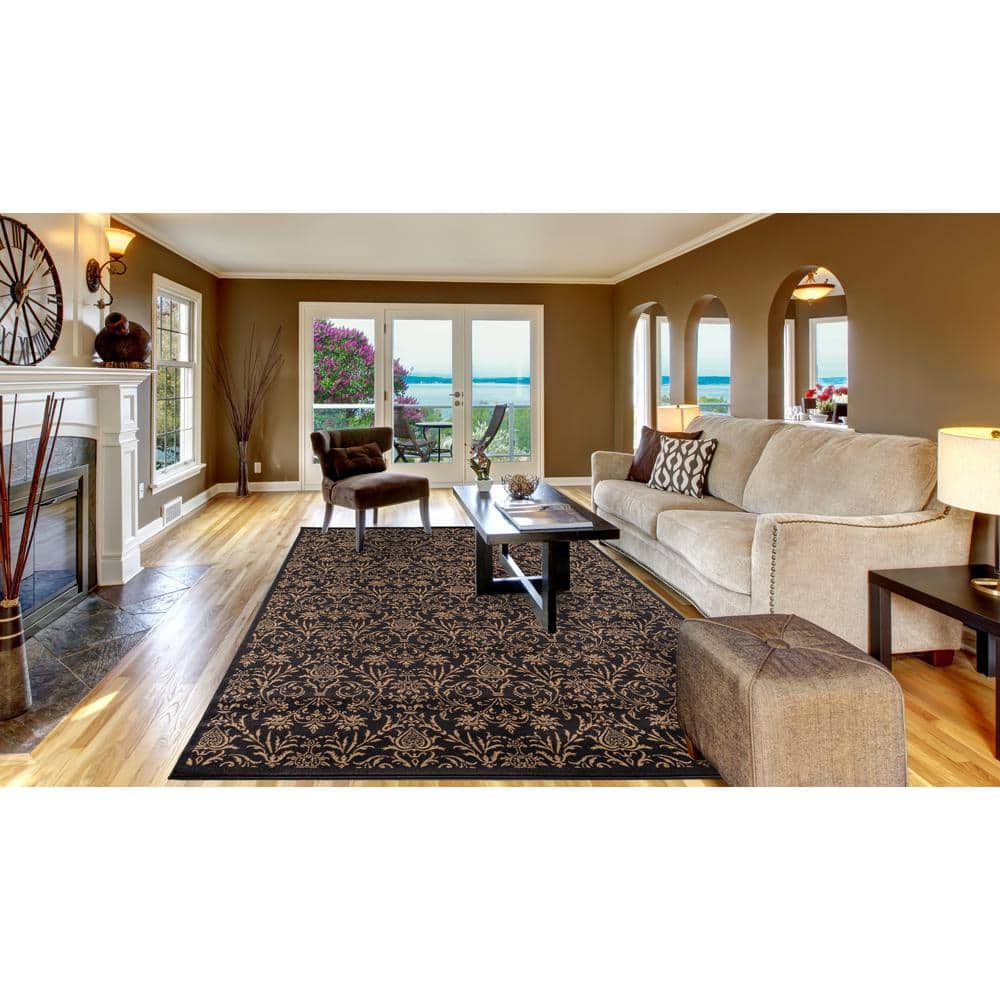 Black and Beige Synthetic Stain-resistant Rectangle Area Rug