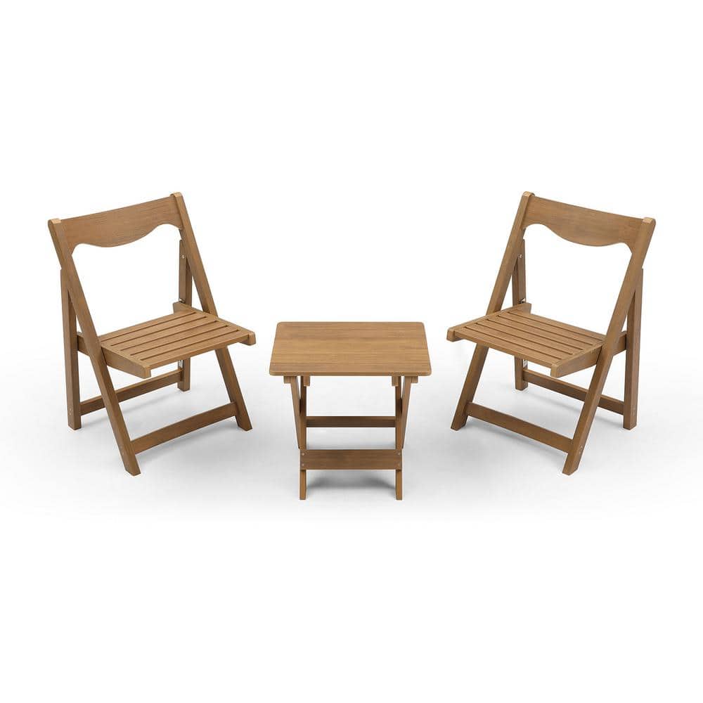 3-Piece Plastic Outdoor Bistro Set with Foldable Small Rectangular Table&2-