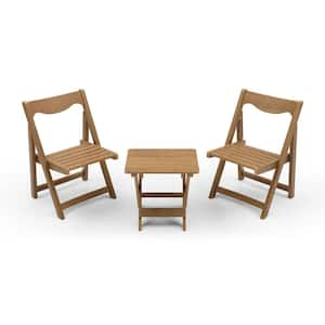 3-Piece Plastic Outdoor Bistro Set with Foldable Small Rectangular Table&2-Chairs for Patios, Balconies, Garden in Teak