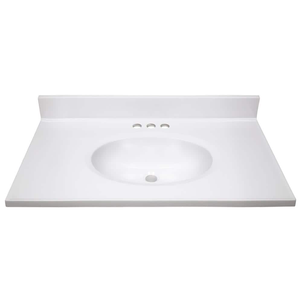 Solid White Cultured Marble Vanity Top with Backsplash, 31-inch