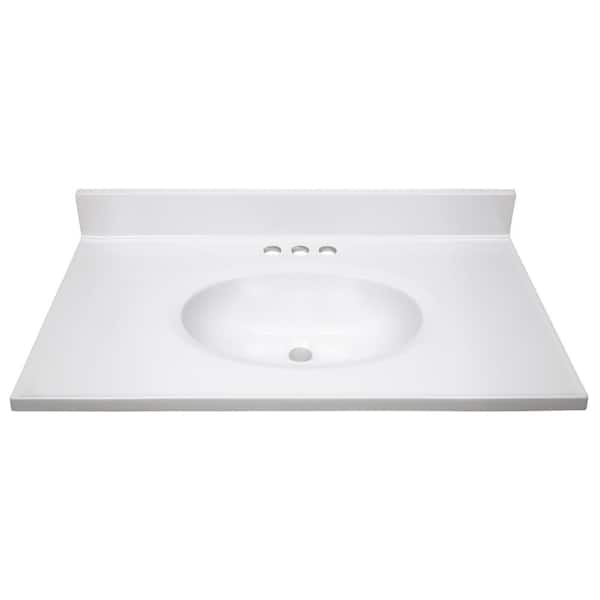 31 in. W x 19 in. D Cultured Marble Vanity Top in Solid White with Solid White Basin with 4 in. Faucet Spread 31 in. W x 19 in. D Cultured Marble Vanity Top in Solid White with Solid White Basin with 4 in. Faucet Spread