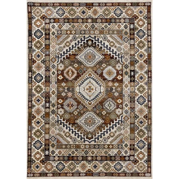 Brown 5 ft. x 8 ft. Woven Oriental Rectangle Indoor Area Rug
