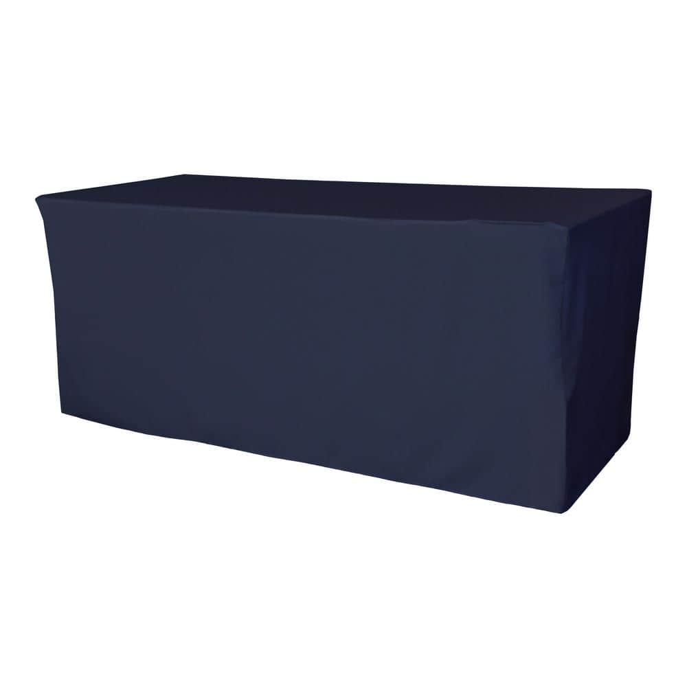 LA Linen 72 in. L x 24 in. W x 30 in. H Navy Blue Polyester Poplin Fitted Tablecloth TCpop_fit ...