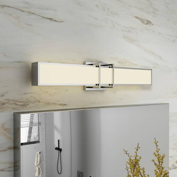 LANSEKI Kole 23.6 in. Modern 1-Light Chrome Integrated LED Vanity Light Bar with Frosted Acrylic Shade