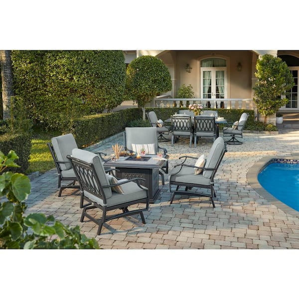 Home Decorators Collection St. Charles 5-Piece Metal Patio Fire Pit Seating Set with Performance Acrylic Mist Cushions