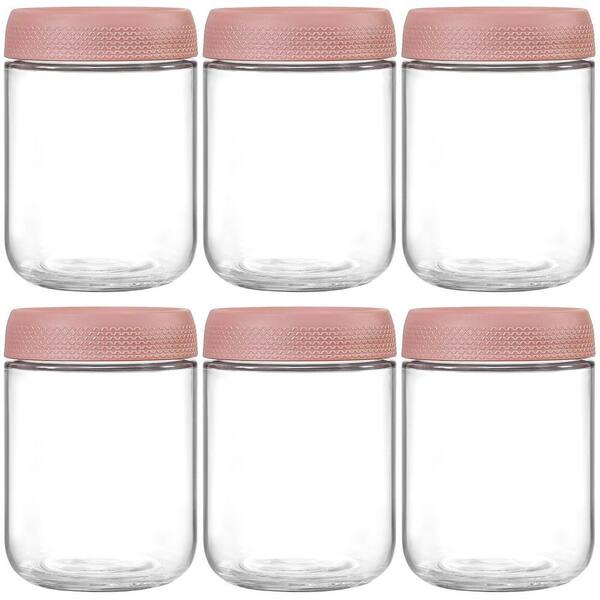 Numhew 6-pack 16 oz. Glass Jars with Pink Airtight Lids, Wide