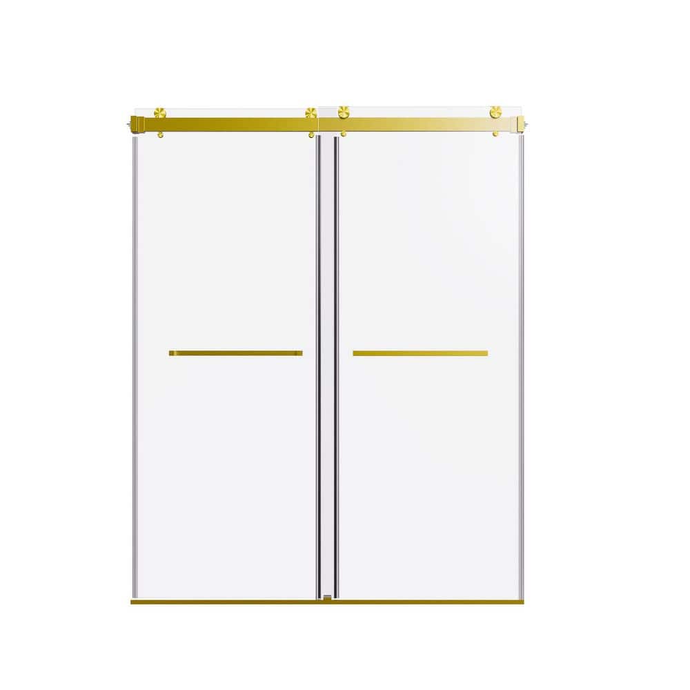 56-60 in. W x 76 in. H Sliding Frameless Shower Door in Brushed Gold Finish with Clear Glass price history on PriceWatchPro