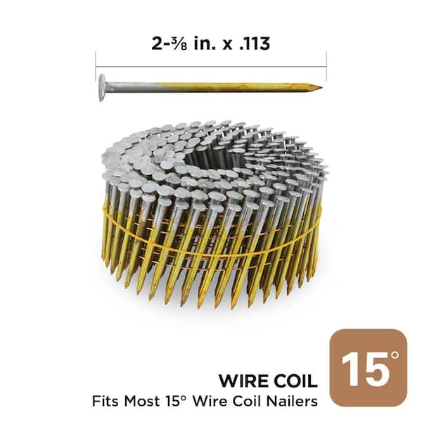 2-3/8 in. x 0.113-Gauge 15° Bright Finish Smooth Shank Wire Coil Framing Nails (2000 per Box)