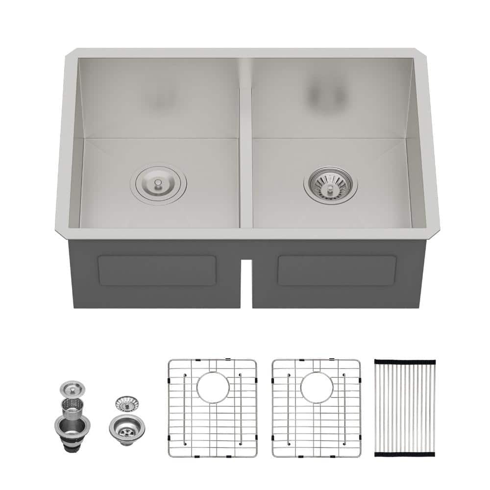 "28 in. Drop-In Double Bowl Brushed Nickel Stainless Steel Kitchen Sink with Two 10"" Deep Basin" price history on PriceWatchPro