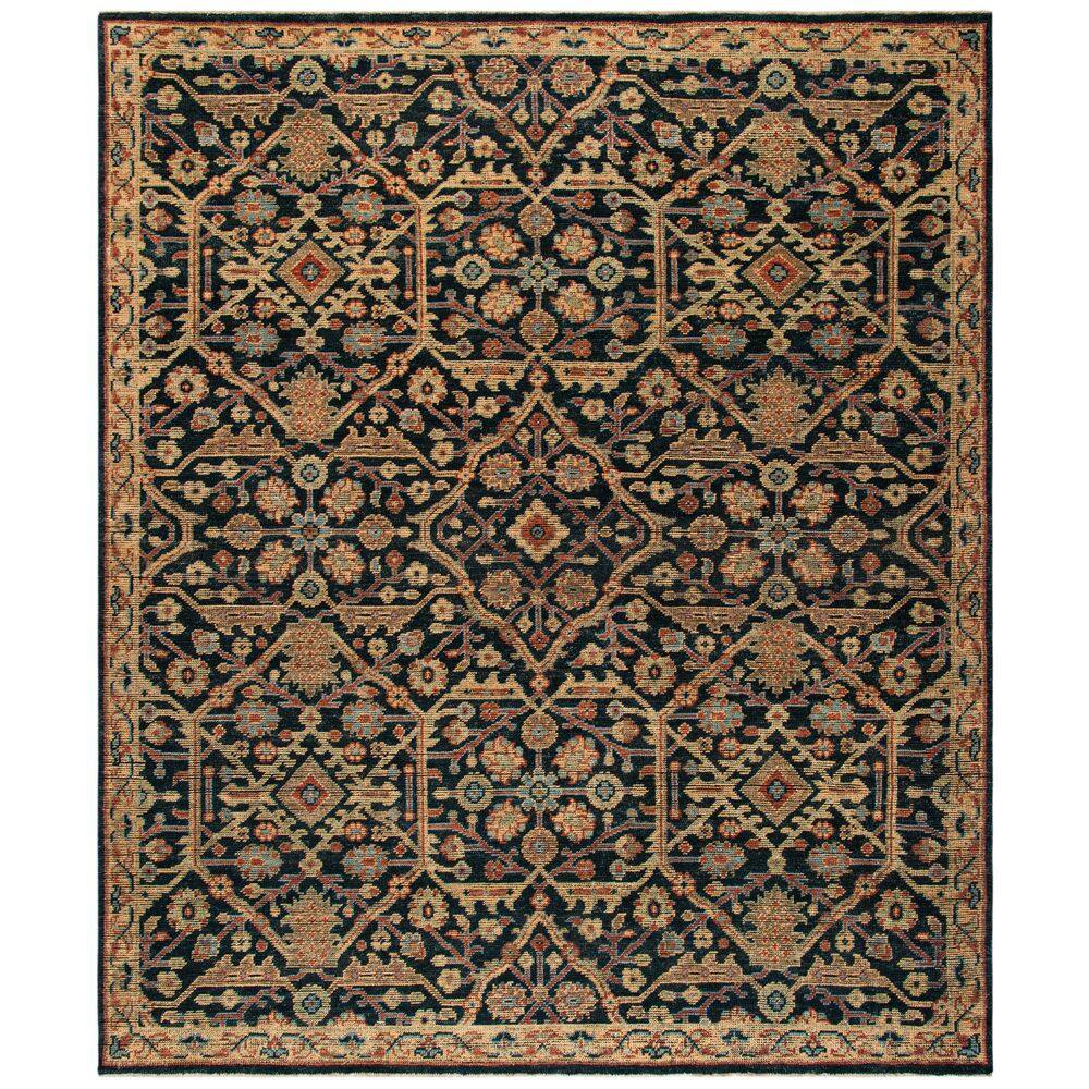 Hand-Knotted Black Wool and Cotton 8' x 10' Area Rug