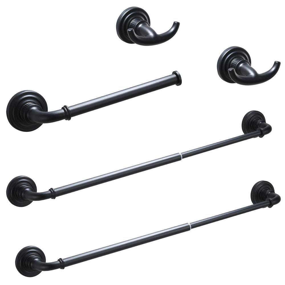 5-Piece Bath Hardware Set with Hand Towel Holder in Matte Black