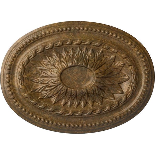 Ekena Millwork 18-1/2 in. W x 13-1/2 in. H x 1-7/8 in. Saverne Urethane Ceiling Medallion, Rubbed Bronze