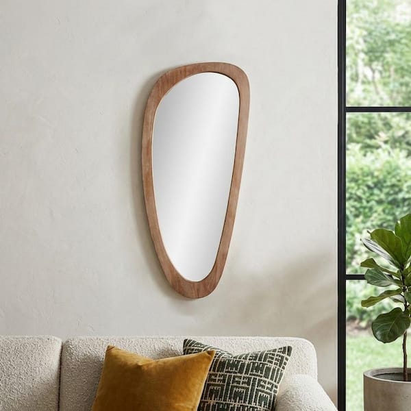 Brown 16 in. W x 36 in. H Modern Egg Shaped Wood Framed Mirror