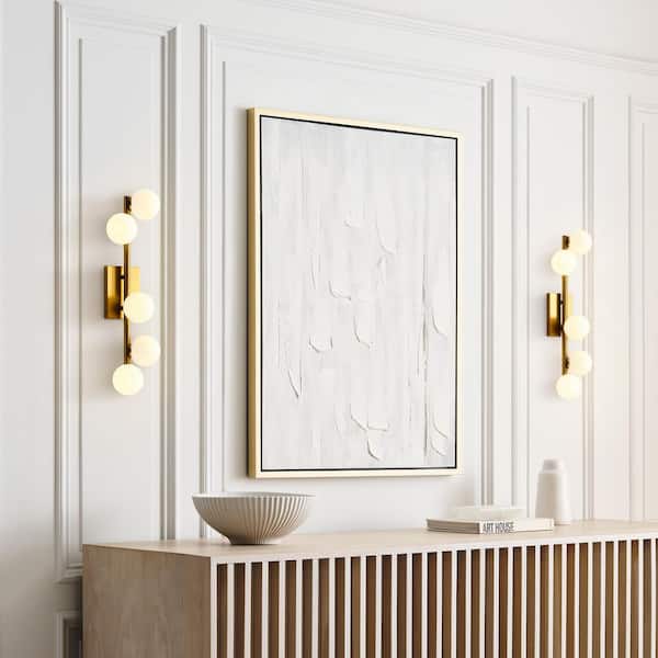 Studio Altair 24 in. 5-Light Burnished Brass Bathroom Vanity Light with Milk Glass Shades