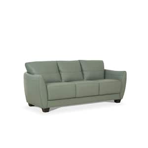 Amelia 79 in. Rolled Arm Leather Rectangle Sofa in Light Green