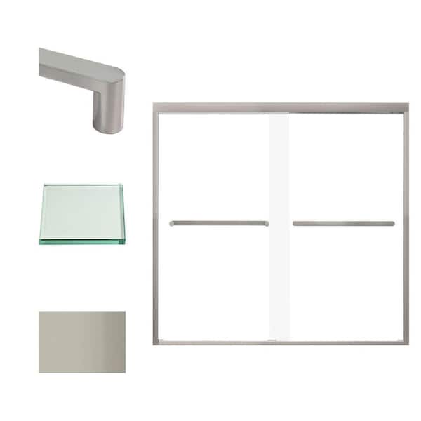 Transolid Frederick 59 in. W x 58 in. H Sliding Semi-Frameless Shower Door in Brushed Stainless with Clear Glass
