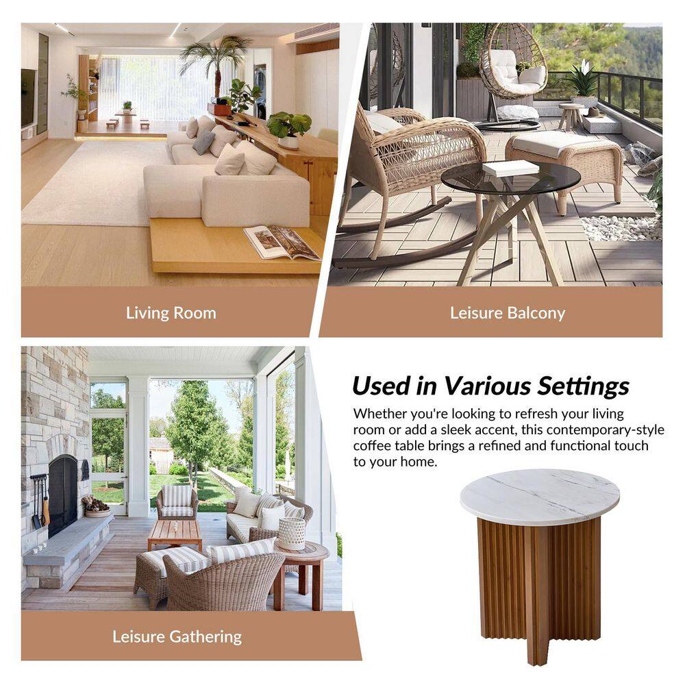 Liena Modern Minimalistic 19.75 in. Round Walnut Marble-Top End Table - thumbnail 7