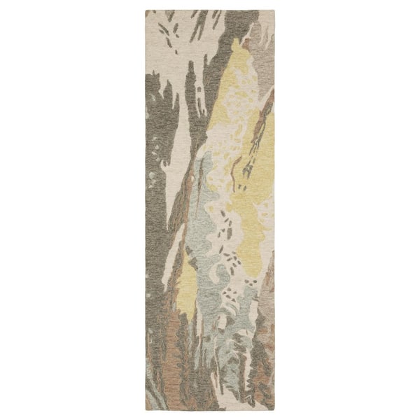 Keenan Beige/Yellow 2 ft. x 8 ft. Modern Abstract Wool Mixed-Pile Hand-Tufted Indoor Runner Area Rug