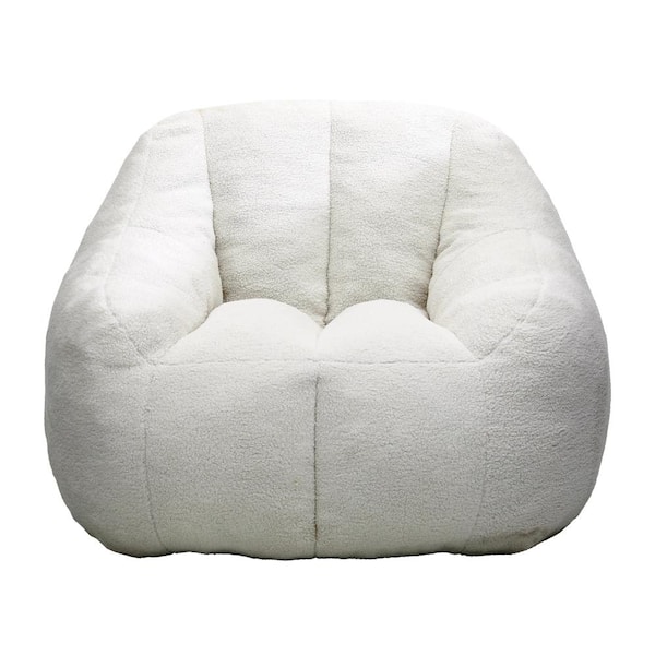 White Teddy Faux Fur Large (37.4x33.9x32.3 in.) Bean Bag with Memory Foam Filler for Living Room