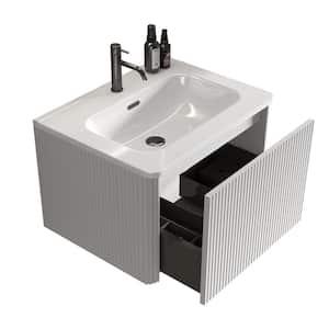 ENYA 24 in. W. x 18.3 in. D x 15.6 in. H Single Sink Floating Bath Vanity in White with White Ceramic Top