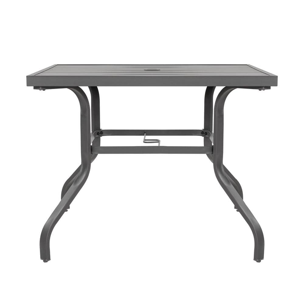 Nuu Garden Gray Iron Square Outdoor Dining Table with Umbrella Hole