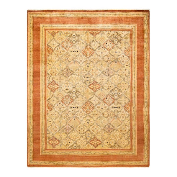 Eclectic Brown 9 ft. x 12 ft. Oriental Wool Indoor Area Rug
