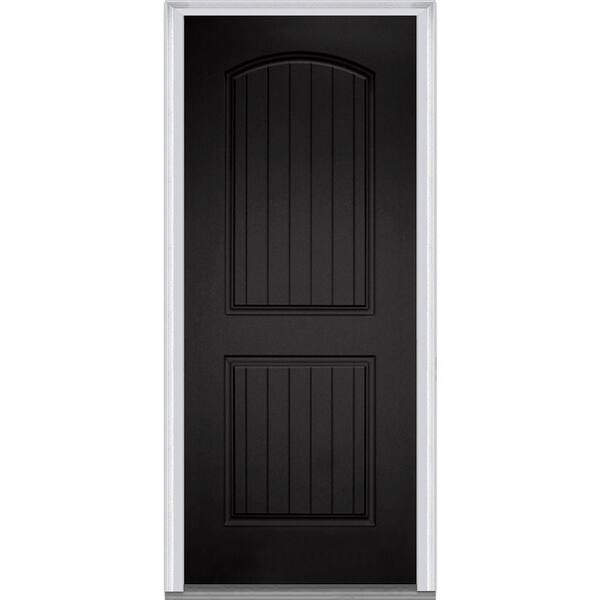 MMI Door 36 in. x 80 in. Left-Hand Inswing 2-Panel Archtop Planked Classic Painted Fiberglass Smooth Prehung Front Door