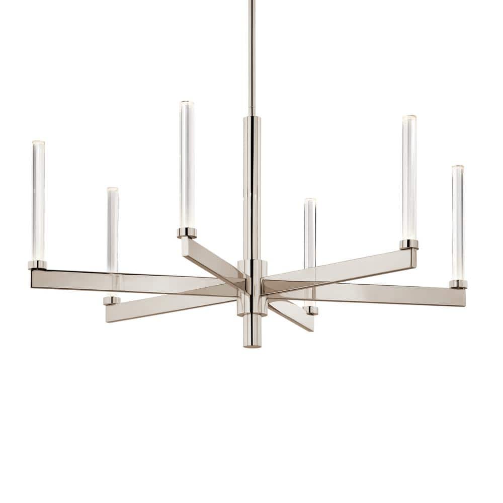 Polished Nickel and Crystal 6-Light LED Chandelier