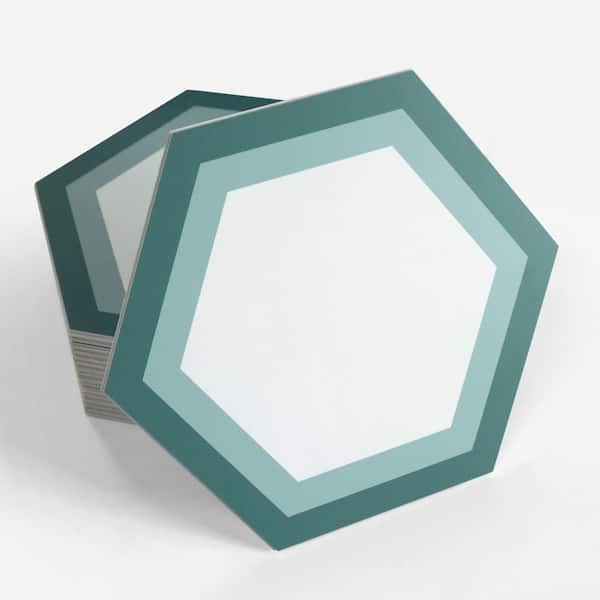 sunwings Green Hexagon 8 in. x 9 in. Vinyl Peel and Stick Backsplash Stone Composite Floor and Wall Tile (5.85 sq. ft. / 16-Pack)