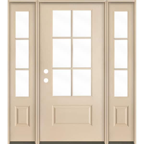 Krosswood Doors UINTAH Farmhouse 64 in. x 80 in. 6-Lite Right-Hand/Inswing Clear Glass Unfinished Fiberglass Prehung Front Door with DSL