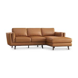 Fergus 92 in. Square Arm 2-Piece Leather L-Shaped Sectional Sofa in Tan with Chaise