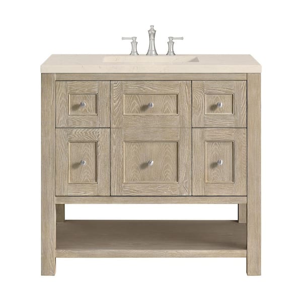 James Martin Vanities Breckenridge 36.0 in. W x 23.5 in. D x 34.18 in. H Single Bathroom Vanity Whitewashed Oak and Eternal Marfil Quartz Top