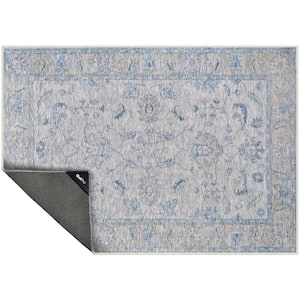 Nevermove Jordan Blue 2 ft. x 2.8 ft. Machine-Washable Polyester Designer Accent Area Rug with GellyGrippers