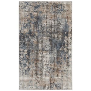 Concerto Blue/Beige doormat 2 ft. x 4 ft. Abstract Modern Kitchen Area Rug