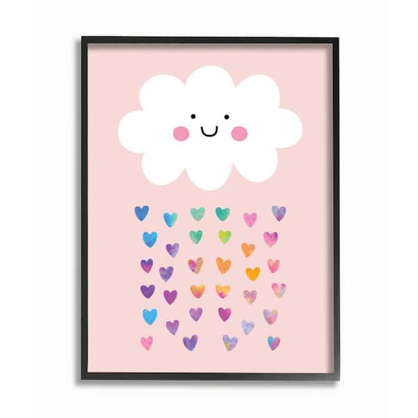Stupell Industries "Raining Rainbow Hearts with Happy Cloud" by Seven Trees Design Framed Fantasy Wall Art Print 16 in. x 20 in.