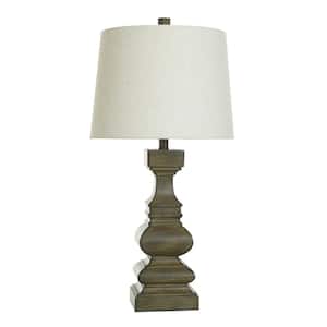29.75 in. Dark Brown Brushed, Off-White Task and Reading Table Lamp for Living Room with White Cotton Shade