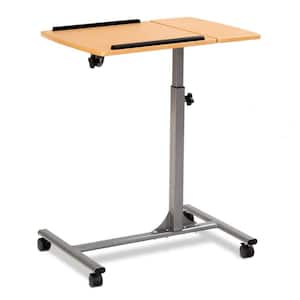 25 in. H Rectangular Teak Adjustable Tilting Laptop Desk with 4 Wheels