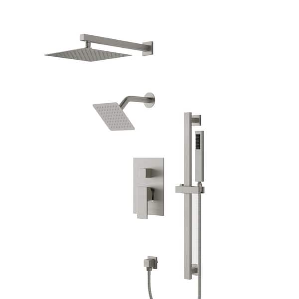 Crozet 3-Spray 10 in. Wall Mount Dual Fixed and Handheld Shower Head Shower Faucet Hand Shower 2.5 GPM in Brushed Nickel