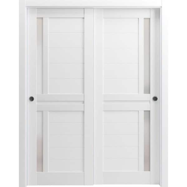 Sartodoors 72 in. x 80 in. 2 Panel White Finished Solid Wood Sliding Door with Hardware
