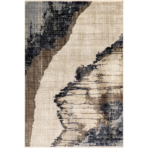 Rielle Contemporary Abstract Light Brown 8 ft. x 10 ft. Indoor/Outdoor Patio Area Rug