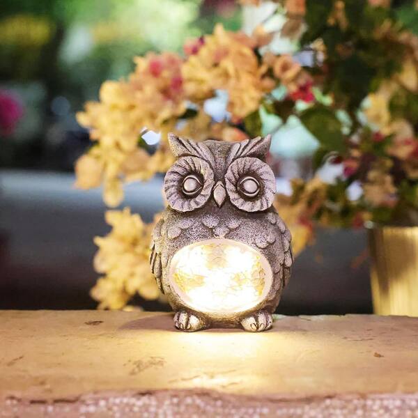 Resin Owl Outdoor Garden Statues with Solar Light L0DPMGGHN8 - The