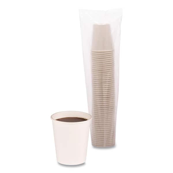 100 Pack 16 Oz Disposable Poly Paper Hot Tea Coffee Cups with Flat White Lids 
