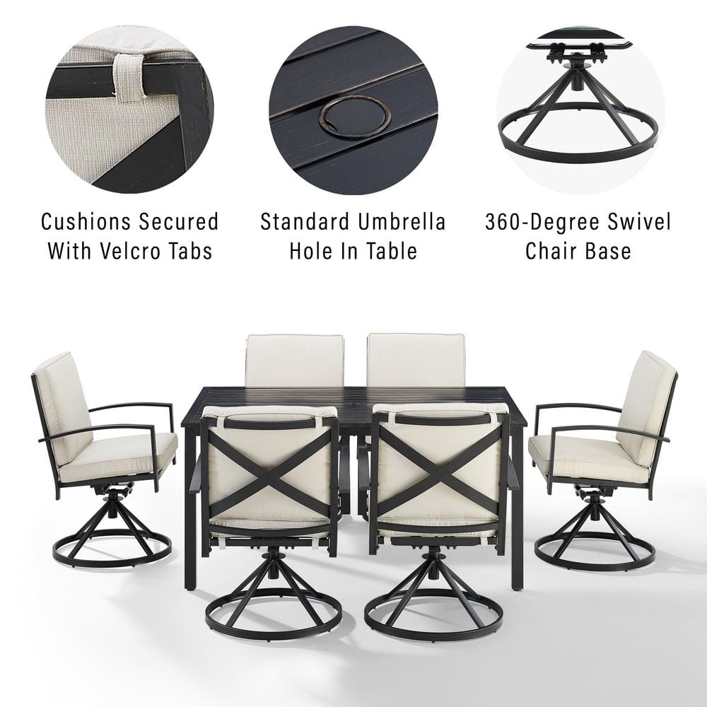 Kaplan 7-Piece Black and Oatmeal Steel Outdoor Dining Set