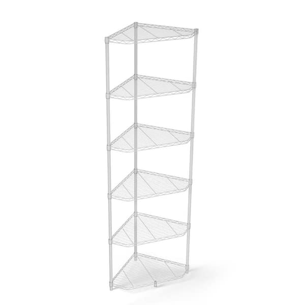 Tileon 6 Tier Corner Wire Shelf Rack, Adjustable Metal Heavy Duty for Bathroom, Living Room, Kitchen-White