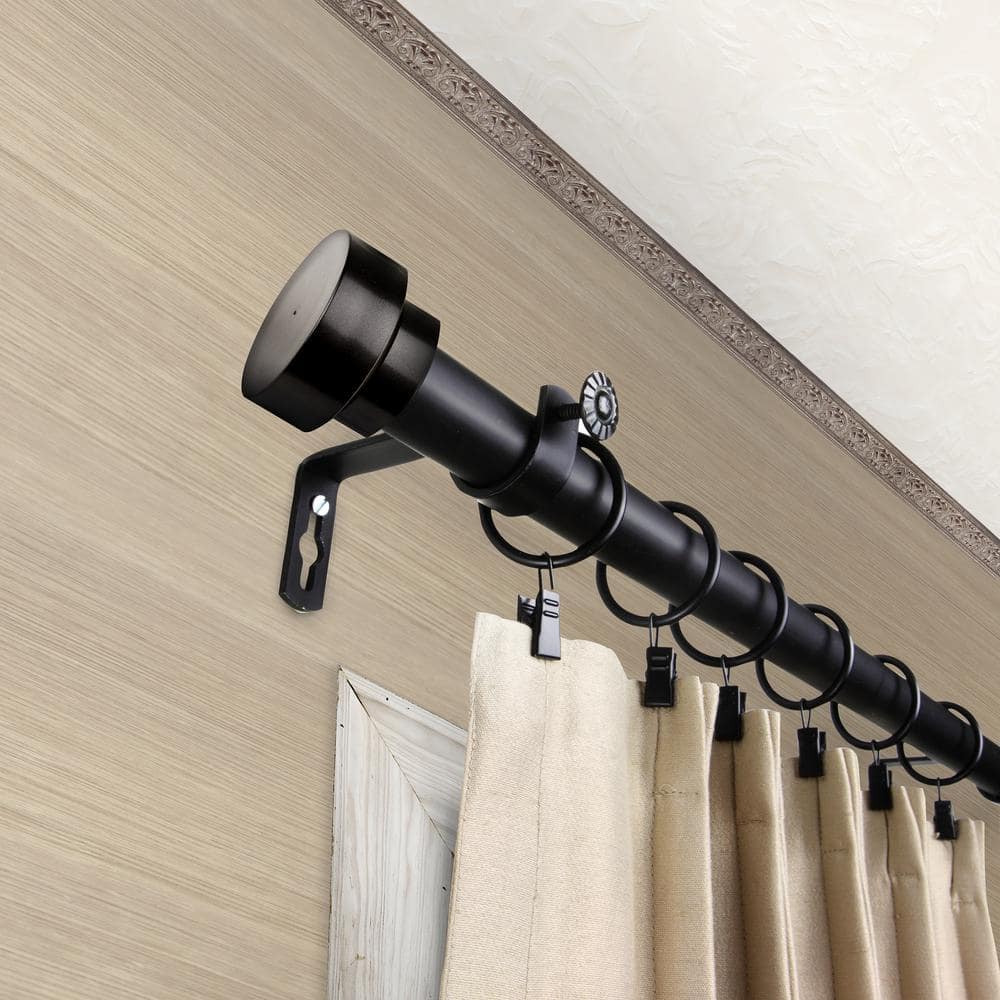 Adjustable Black Metal Curtain Rod with Finial, 18-28 inches