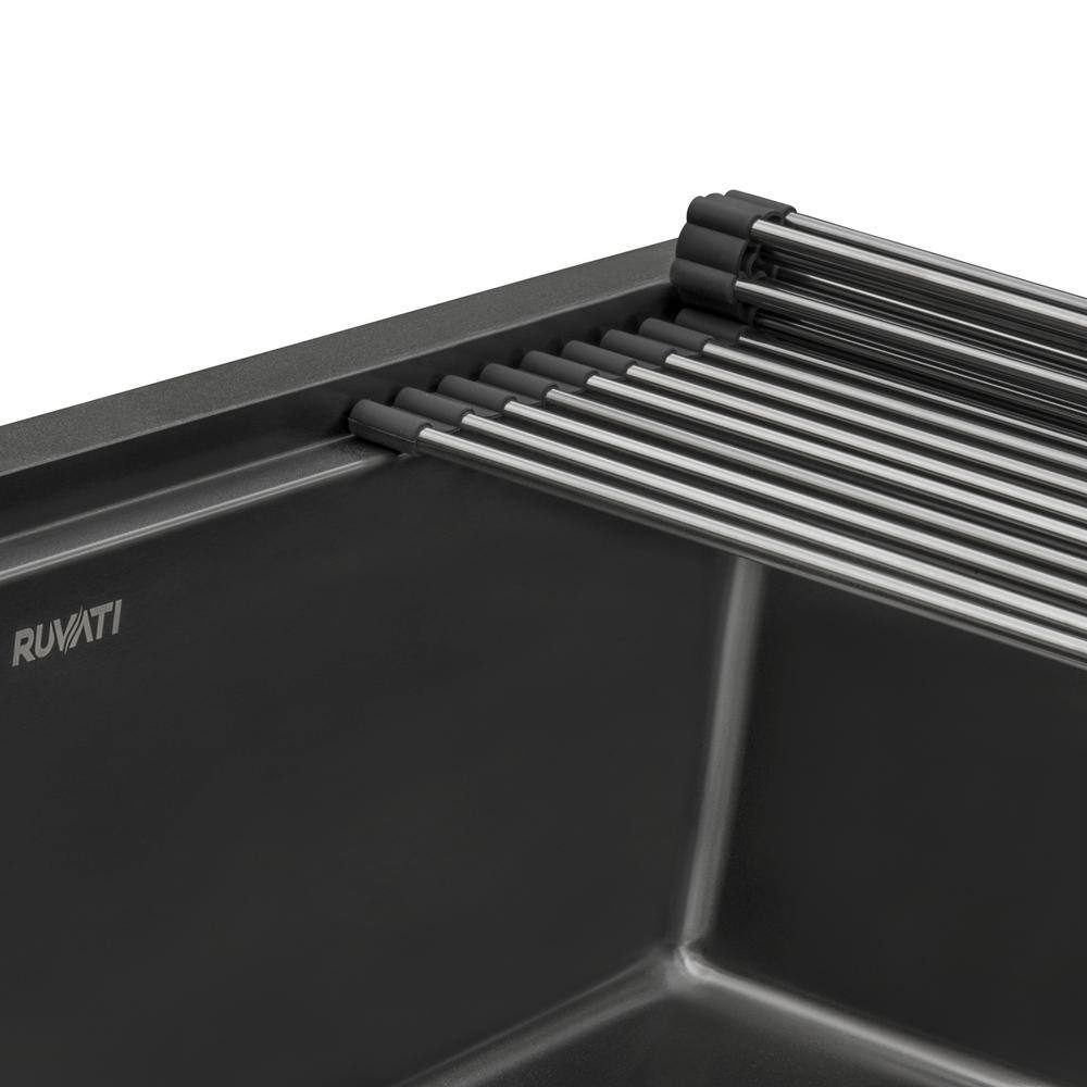 Matte Black Stainless Steel Workstation Kitchen Sink with Hardwood Cutting Board